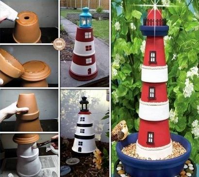 DIY Clay Pot Lighthouse - Trouver Fun Art Projects à faire à la maison et de l'artisanat Idées, Fun Trouver