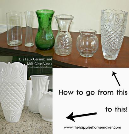 DIY blanc Faux céramique et lait Vases en verre, la plus heureuse Homemaker