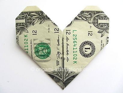 Faltanleitung Easy Money Origami Herz - Wie man Dollarschein Origami Herz