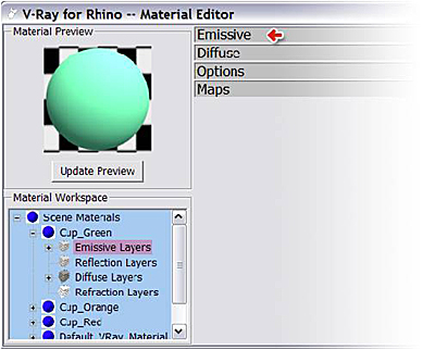 Emissive Materialien - VRay für Rhino-Handbuch