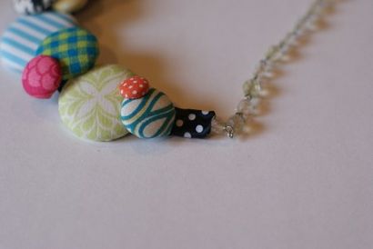 Collier Bouton tissu, Design Bleu Cricket (boutons de tissu) Collier Bouton tissu, Design bleu de cricket