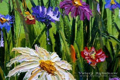Fleurs peinture à l'huile (bleu) Wildflowers Fleurs sauvages peinture à l'huile