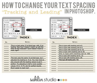 Comment changer l'espacement de texte dans Photosohop - Suivi et leader, Sahlin studio, numérique