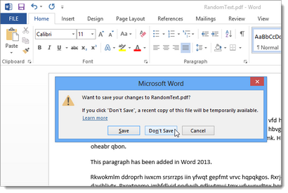 Comment convertir un fichier texte à partir de PDF dans un format éditable Word 2013 document