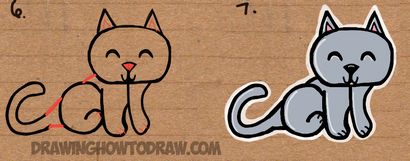 Wie eine Katze zeichnen von dem Wort Katze Einfache Zeichnung Tutorial für Kids - wie Schritt zeichnen Schritt