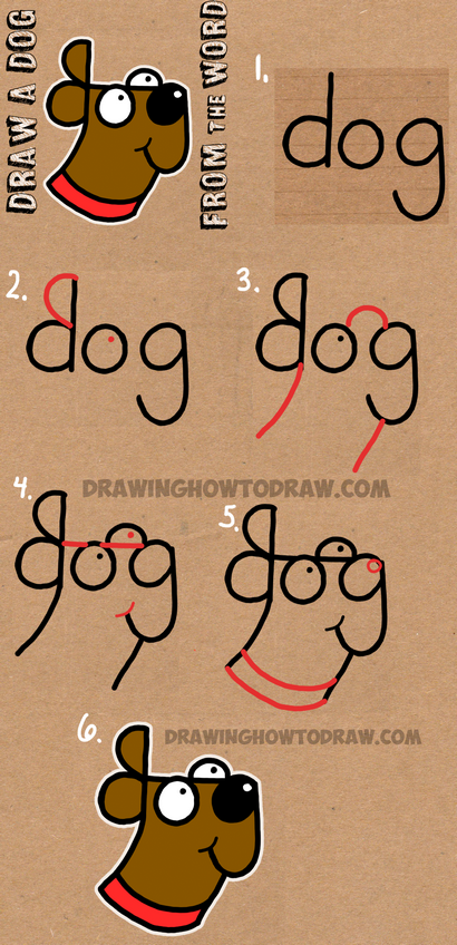 Wie ein Hund aus dem Wort Hund Draw - Easy Step by Step for Kids Zeichnung Tutorial - Wie zeichnet