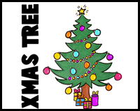 Comment dessiner des arbres de Noël décorés et cadeaux avec Easy Sous Étape par étape Tutoriels Dessin