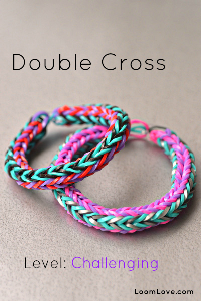 Comment faire une croix double arc-en-Loom Bracelet