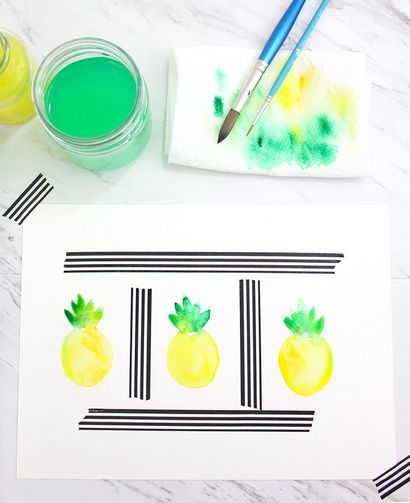 Wie ein Aquarell Ananas malen - Linien über