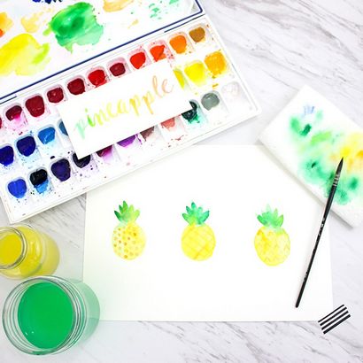 Wie ein Aquarell Ananas malen - Linien über