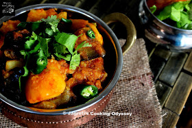 Jagruti s Cooking Odyssey Ringna Batata nu Shaak - Aubergine und Kartoffel-Curry - Kem Cho