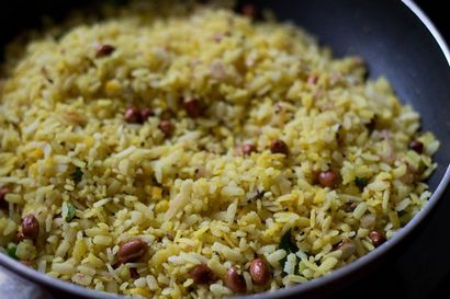 Kanda batata poha Rezept, Zwiebel Kartoffel poha Rezept, poha Rezepte