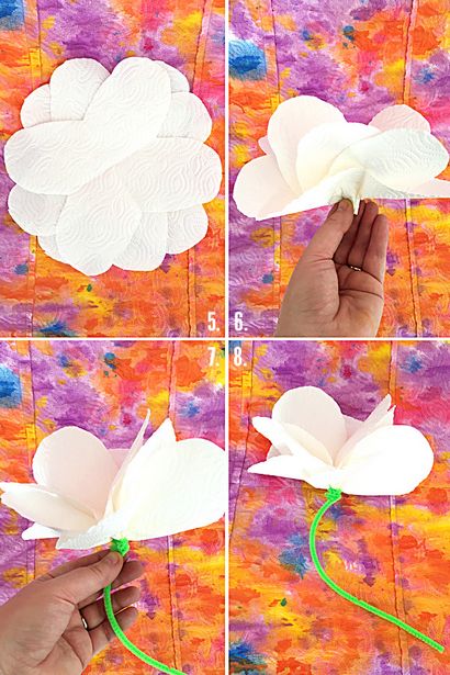 Kinder-Craft Idea Drip gemalte Papiertuch-Blumen, Childhood101