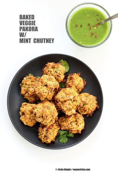 Mischgemüse Pakora Baked - Gebackene Bhajji Fritters - 30 Minuten - Vegan Richa