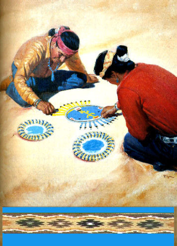 Native American Art Sandpainting, Körbe, Keramik und Malerei