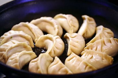 Pan Fried Schweinefleisch und Garnelen Potstickers Rezept