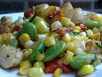 Poêlé avec Bacon Pétoncles Succotash