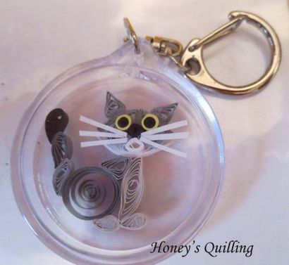 Papier Quilled Katze Keychain - Honig - s Quilling