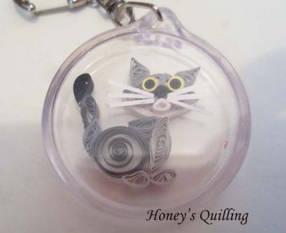 Papier Quilled Katze Keychain - Honig - s Quilling