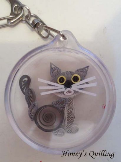 Papier Quilled Katze Keychain - Honig - s Quilling