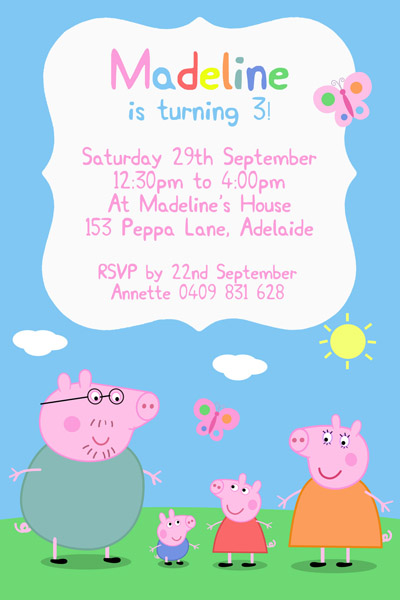 Peppa Pig anniversaire Invitations