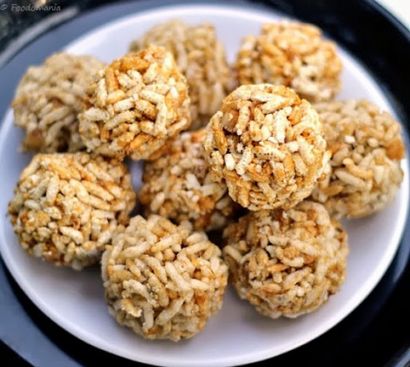 Pori Urundai Rezept, South Indian süße Puffreis Balls