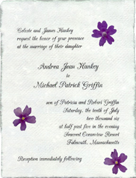Fleur pressée Invitations de mariage de papier fait main avec de vraies fleurs - vélin 4x6, ruban, pétales