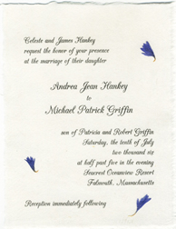 Fleur pressée Invitations de mariage de papier fait main avec de vraies fleurs - vélin 4x6, ruban, pétales