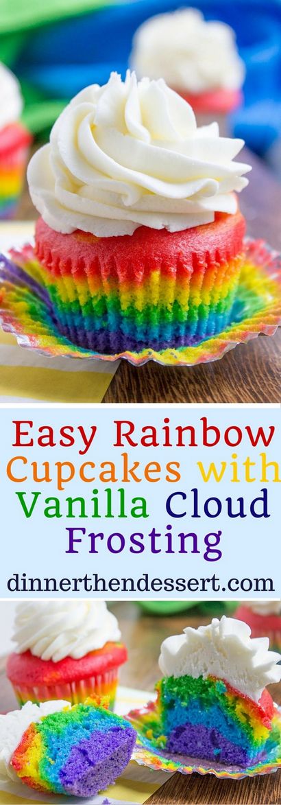 Regenbogen-kleine Kuchen mit Vanille-Wolke Frosting - Abendessen, dann Dessert