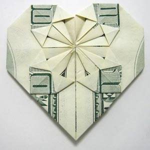 Simple Money Origami Heart - Instructions Tutoriel vidéo et image