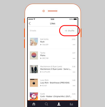 app SoundCloud vous permet de Lecture aléatoire et pistes liées au jeu