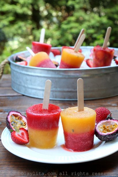 fruit passion fraise popsicles Paletas de Fresa y maracuya - Recettes de Laylita