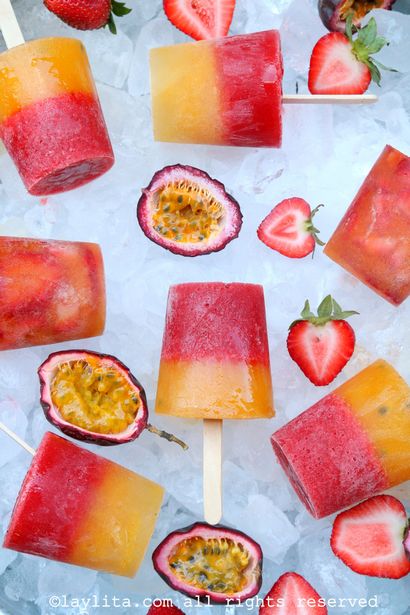 fruit passion fraise popsicles Paletas de Fresa y maracuya - Recettes de Laylita