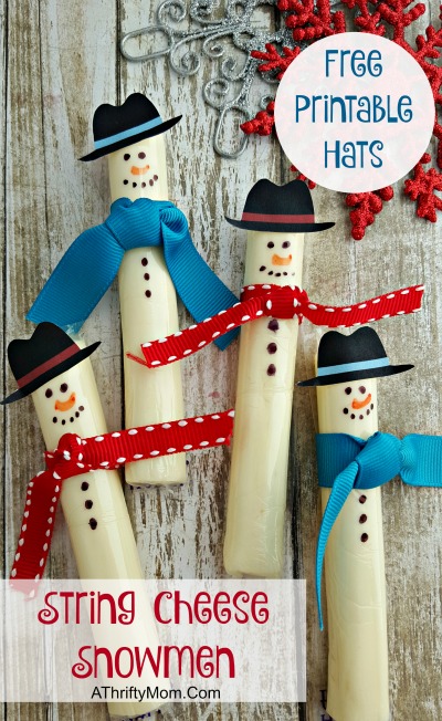 String Cheese Snowman ~ Einfache DIY Weihnachten Leckereien für Kinder (gratis druckbar Hüte)