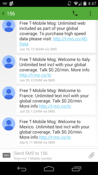 T Mobile International Roaming (données et texto)