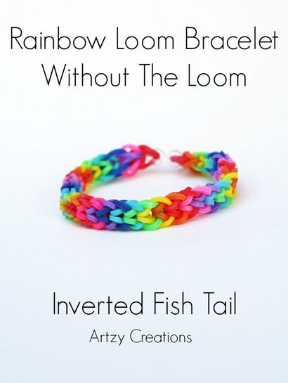 Triple-Fish Tail Regenbogen-Loom-Armband unter Verwendung von zwei Bleistifte