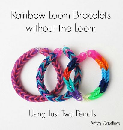 Triple-Fish Tail Regenbogen-Loom-Armband unter Verwendung von zwei Bleistifte