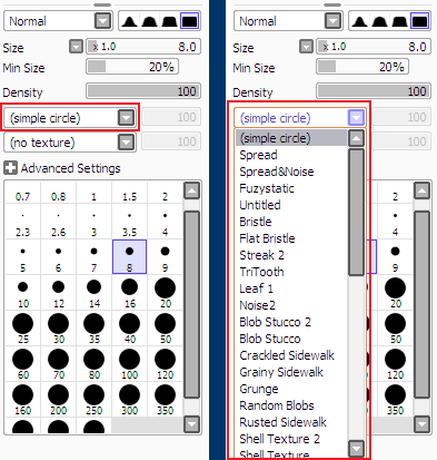 Comprendre Brosses et textures dans PaintTool SAI, PaintTool SAI Brosses