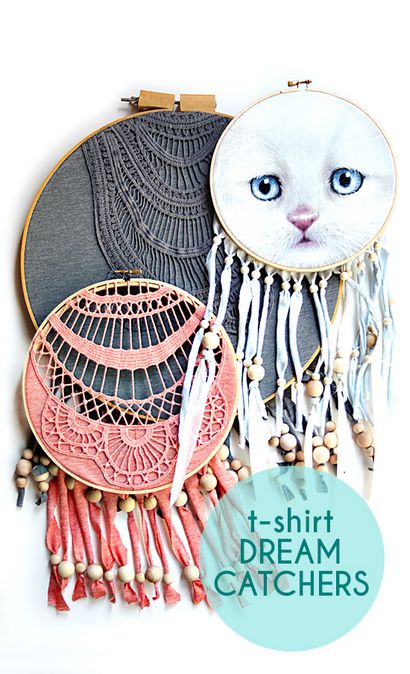 Bricolage Upcycled Dreamcatcher - cercle à broder Dreamcatcher Craft - TShirt Dreamcatcher How-To, Petit