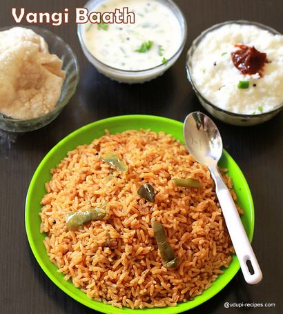 Vangi Bath, Vangi Bhaat, Brinjal Recette de riz - Recettes Udupi