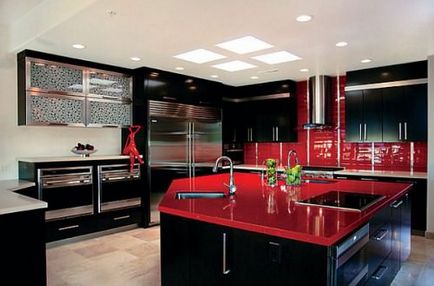 Tervezze vörös konyhai képet a belső, amellyel össze a hangok, ötletek kis uhni