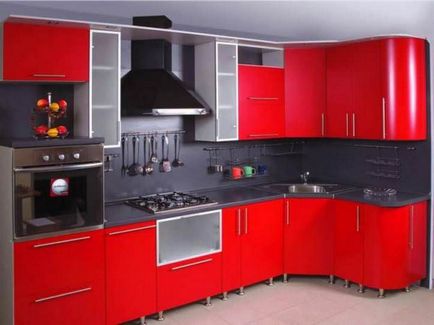 Tervezze vörös konyhai képet a belső, amellyel össze a hangok, ötletek kis uhni