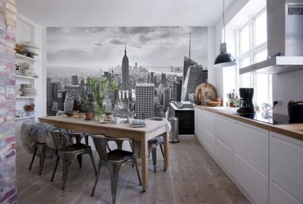 A design a falak a konyhában (51 fotó) tapéta, modern design ötletek 2017 felett étkezőasztal