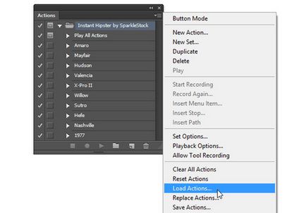 Akció játékok használatát a Photoshop (jobb felső sarokban a panel) Az általunk használt Photoshop Action Games