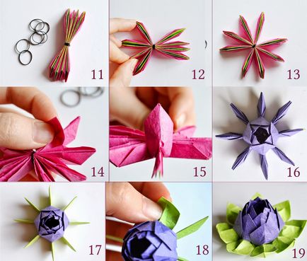 Lotus origami papír összeállítási diagramon és lépésről lépésre