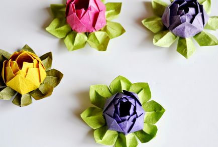 Lotus origami papír összeállítási diagramon és lépésről lépésre