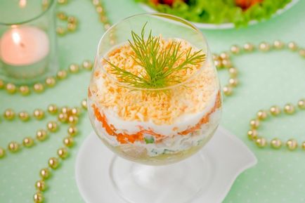 Mimosa saláta - klasszikus recept lépésről lépésre fotók
