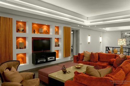A modern design a falak a nappaliban, a legjobb ötletek a belső