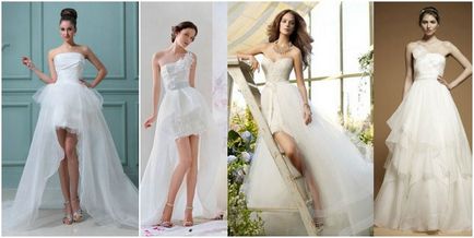 Esküvői ruha egy vonat rövid, görbe és egyenes - képek a legjobb modellek