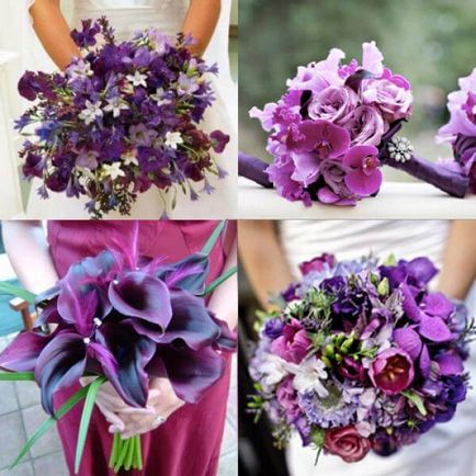 Esküvői csokor lila, mint a gyönyörű virágokat